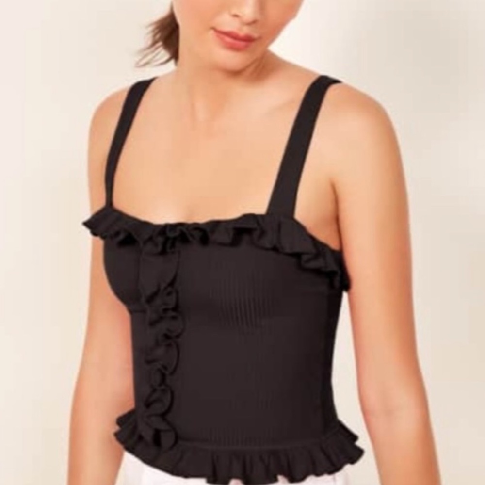 Reformation Trixie Ribbed Crop Ruffle Tank
